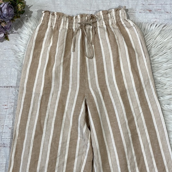 Madewell Smocked Huston Pull-on Cropped Linen Blend Stripe Pants - Picture 8 of 10